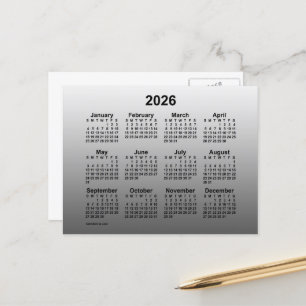 2026 Verblasstes Weiß Mini Kalender von Janz Postk Postkarte