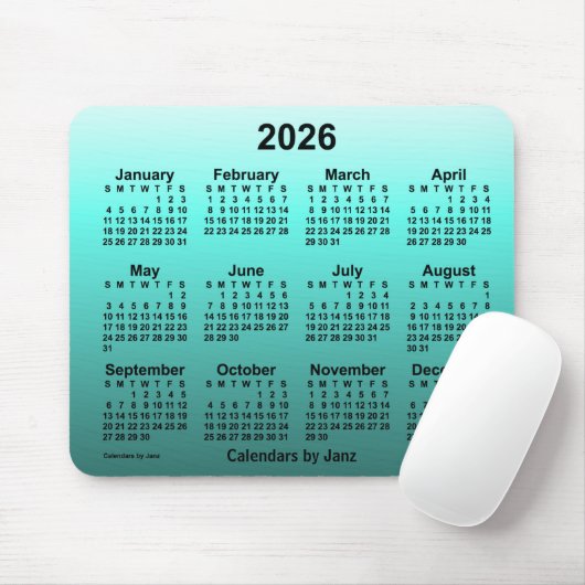 2026 Verblichener Aquamariner Kalender von Janz Mo Mousepad (Mit Mouse)