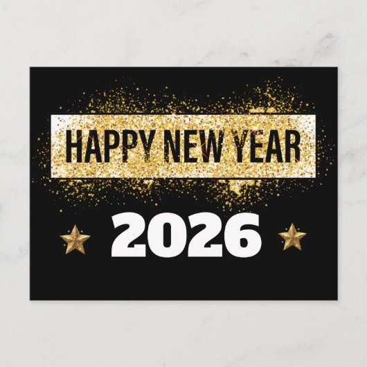 2026, viel Glück im neuen Jahr! Shiny Stars Gold & Postkarte (Vorderseite)