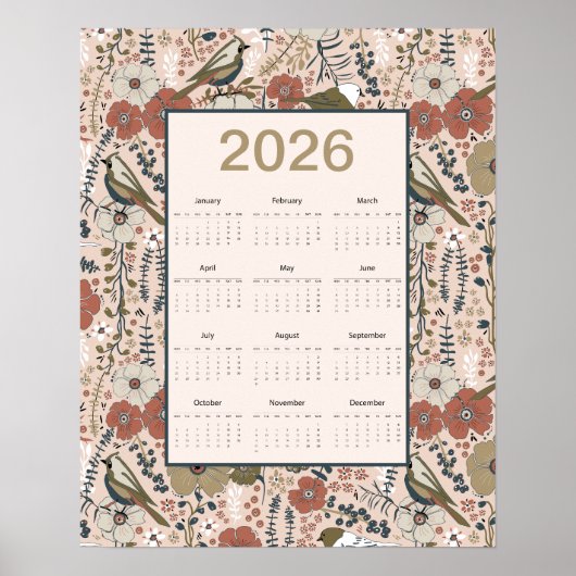 2026 Vögel Blumen Kalender Poster (Vorne)