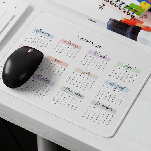 2026 VOLLES JAHR KALENDER PASTEL HANDSCHRIFTLICHE MOUSEPAD
