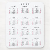 2026 Volljahreskalender Elegantes Home-Office Mousepad (Vorne)