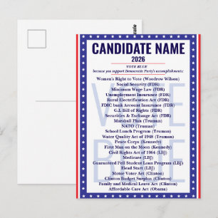2026 Wähle Blau Liste der demokratischen Errungens Postkarte