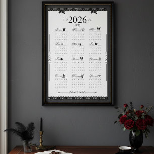 2026 Wandkalender Poster Ästhetische schwarze Sp