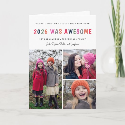 2026 Was Awesome Folded Christmas Photo Collage Karte (Vorderseite)