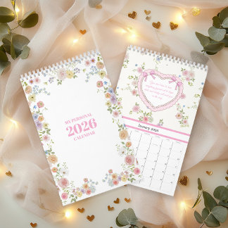 2026 Wasserfarben-Pastell-Blumenkalender mit Zitat Kalender