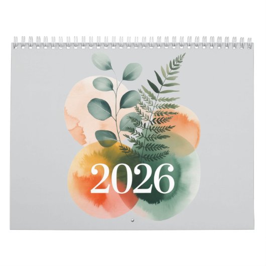 2026 Watercolor Botanical Calendar – Elegant Minim Kalender (Titelbild)