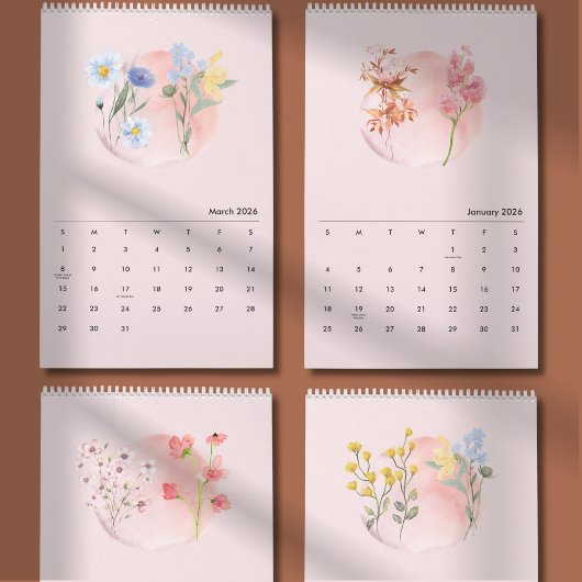 2026 Watercolor Flower Calendar Kalender