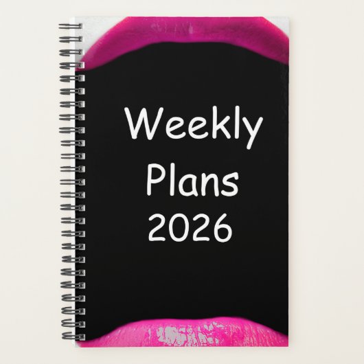 2026 Weekly plant einfache, rosa Lips Design Planer (Vorderseite)