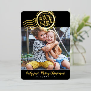2026 WEIHNACHTS FOTO süße Nice List Stempel schwar Folien Feiertagskarte