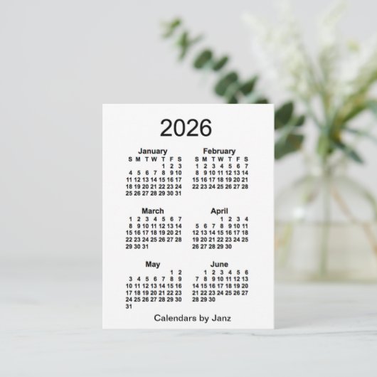 2026 Weißer 6-monatiger Mini-Kalender von Janz Postkarte (Stehend Vorderseite)