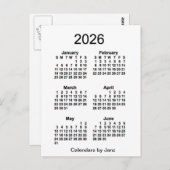 2026 Weißer 6-monatiger Mini-Kalender von Janz Postkarte (Vorne/Hinten)