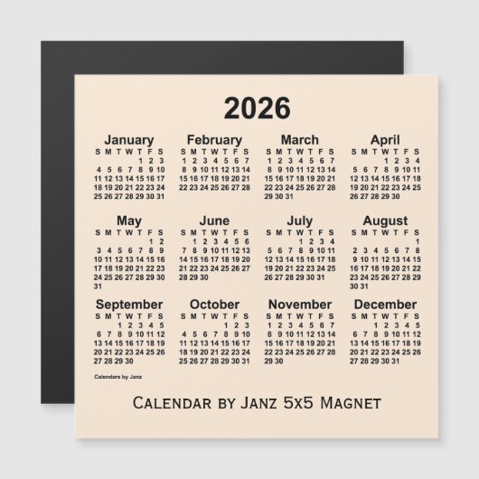 2026 Weißer Kalender der Antike von Janz 5x5 Magne Magnetkarte (Vorne/Hinten)