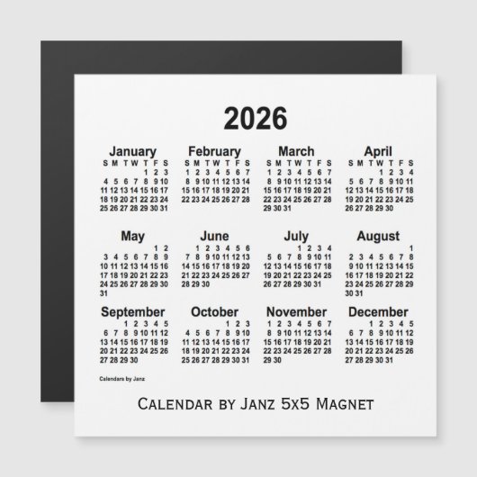 2026 Weißer Kalender von Janz 5x5 Magnet (Vorne/Hinten)