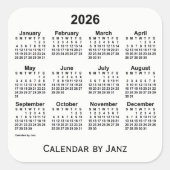 2026 Weißkalender von Janz Square Sticker (Vorderseite)