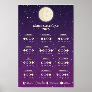 2026 Weltraum-Lunarzyklen-Galaxie-Mondphasenkalend Poster