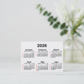 2026 White 52 Week Calendar by Janz Business Cards Visitenkarte (Stehend Vorderseite)