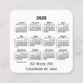 2026 White 52 Week ISO Calendar by Janz Quadratische Visitenkarte (Vorderseite)