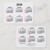 2026 White 52 Week ISO Calendar by Janz Visitenkarte (Vorne/Hinten)