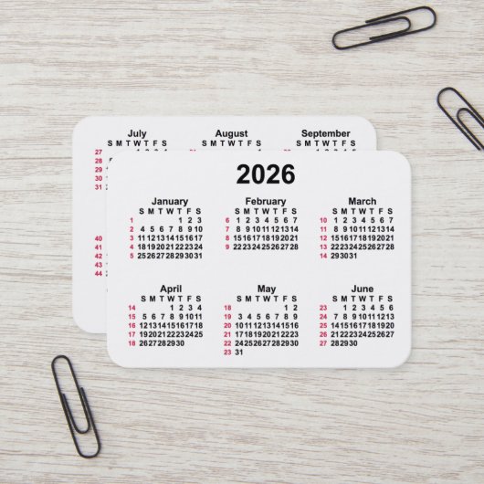 2026 White 52 Week ISO Calendar by Janz Visitenkarte (Vorderseite/Rückseite Beispiel)
