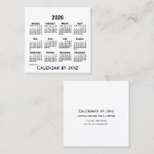 2026 White Calendar by Janz Square Business Card Quadratische Visitenkarte (Vorne/Hinten)