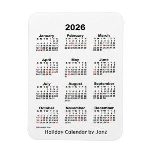 2026 White Holiday Calendar von Janz Magnet