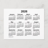 2026 White Mini Calendar von Janz Postcard Postkarte (Vorderseite)