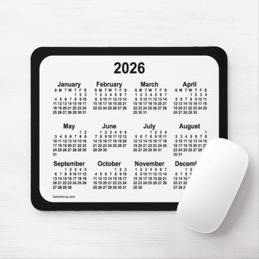 2026 White on Black Calendar by Janz Two Tone Mousepad (Mit Mouse)