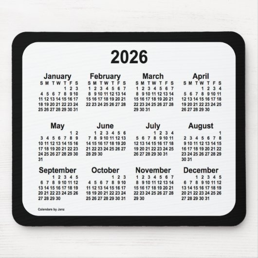 2026 White on Black Calendar by Janz Two Tone Mousepad (Vorne)