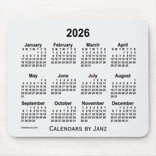 2026 White Smoke Calendar von Janz Mouse Pad Mousepad (Vorne)