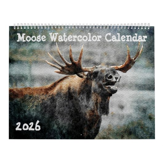 2026 Wild Moose Watercolor Painting Wildlife Art Kalender (Titelbild)