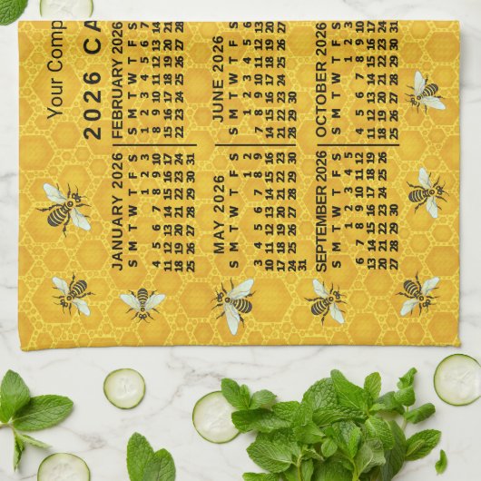 2026 Year Calendar Bee Honeycomb Apiary Custom Geschirrtuch (Gefaltet)