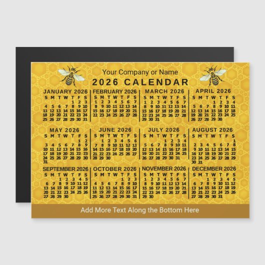 2026 Year Calendar Bee Honeycomb Apiary Custom Magneteinladung (Vorne/Hinten)