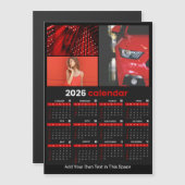 2026 Year Calendar Black Red Personalized Photo Magneteinladung (Vorne/Hinten)