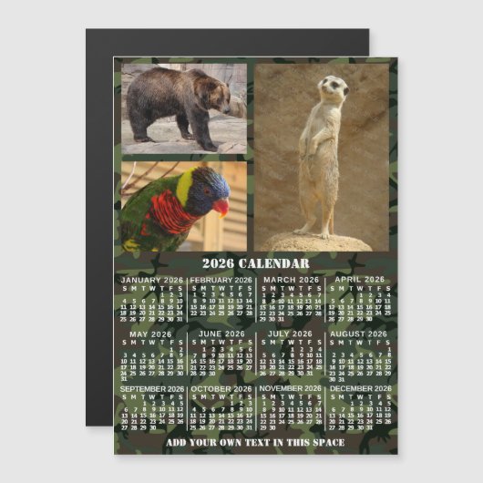 2026 Year Calendar Camouflage Add 3 Custom Photos Magneteinladung (Vorne/Hinten)