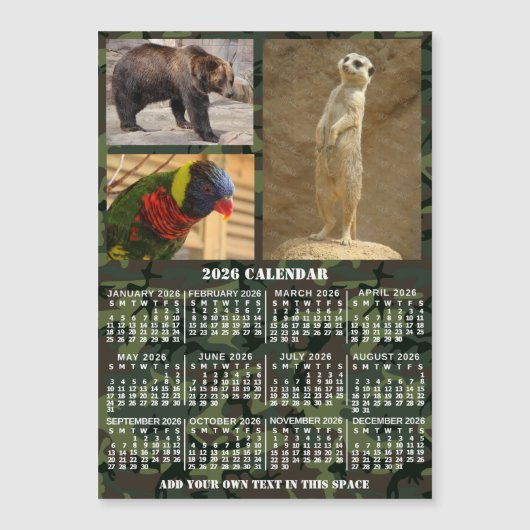 2026 Year Calendar Camouflage Add 3 Photos Magnet (Vorderseite)