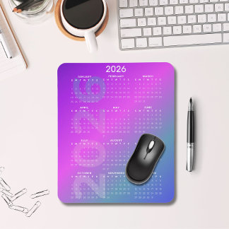 2026 Year Calendar Gradient Background Vertical Mousepad