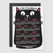 2026 Year Calendar Mid-Century Black Cat Magnet (Vorne/Hinten)