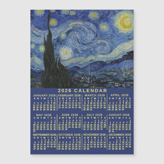 2026 Year Calendar Starry Night or Custom Photo Magneteinladung (Vorderseite)