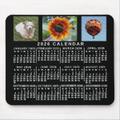 2026 Year Monthly Calendar Black Custom 3 Photos Mousepad (Vorne)