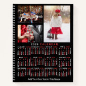 2026 Year Monthly Calendar Black Custom 9 Photos Notizblock (Vorderseite)