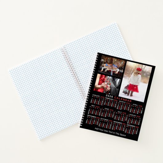 2026 Year Monthly Calendar Black Custom 9 Photos Notizblock (Innenseite)