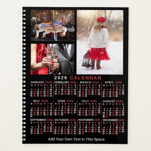 2026 Year Monthly Calendar Black Custom 9 Photos Planer (Vorderseite)