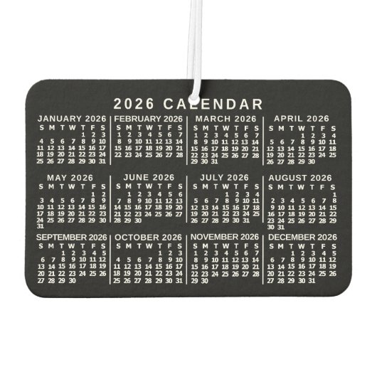 2026 Year Monthly Calendar Classic Black and White Autolufterfrischer (Rückseite)