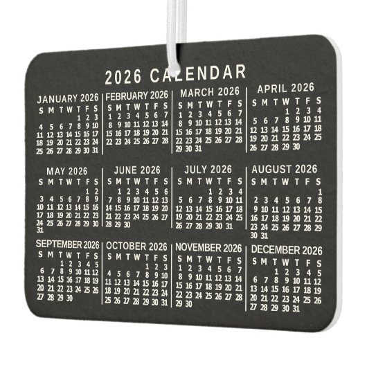 2026 Year Monthly Calendar Classic Black and White Autolufterfrischer (Links)