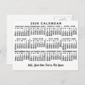 2026 Year Monthly Calendar Classic White and Black Postkarte (Vorne/Hinten)