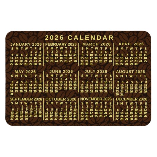 2026 Year Monthly Calendar Dark Coffee Beans Magnet (Horizontal)