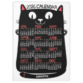 2026 Year Monthly Calendar Mid-Century Black Cat Klemmbrett (Rückseite)