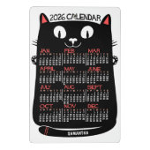2026 Year Monthly Calendar Mid-Century Black Cat Mini Klemmbrett (Rückseite)