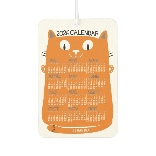2026 Year Monthly Calendar Mid-Century Orange Cat Autolufterfrischer (Vorderseite)